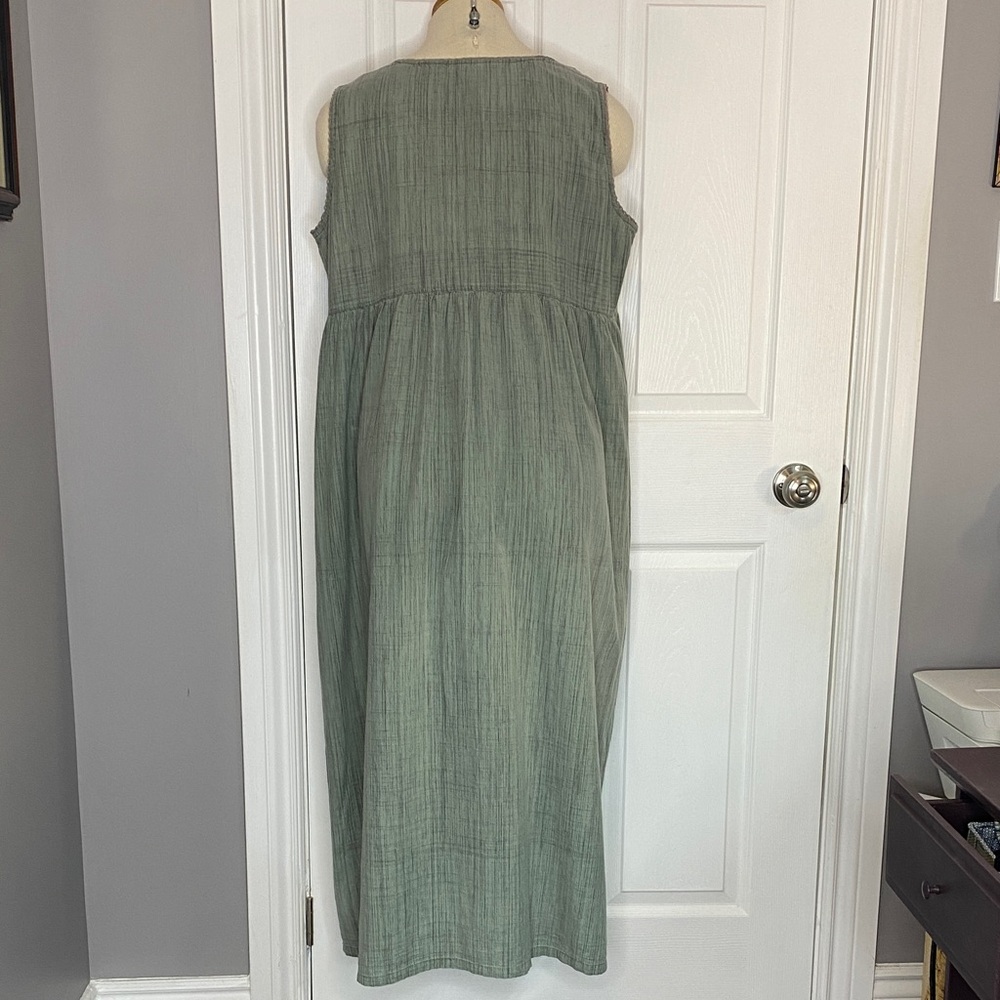 Vintage April Cornell Sage Cotton Embroidered Maxi Dress Cottagecore L - Picture 4 of 15